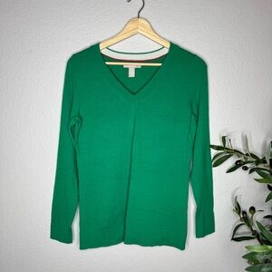Banana Republic Extra Fine Merino Wool V Neck Sweater Green Lightweight